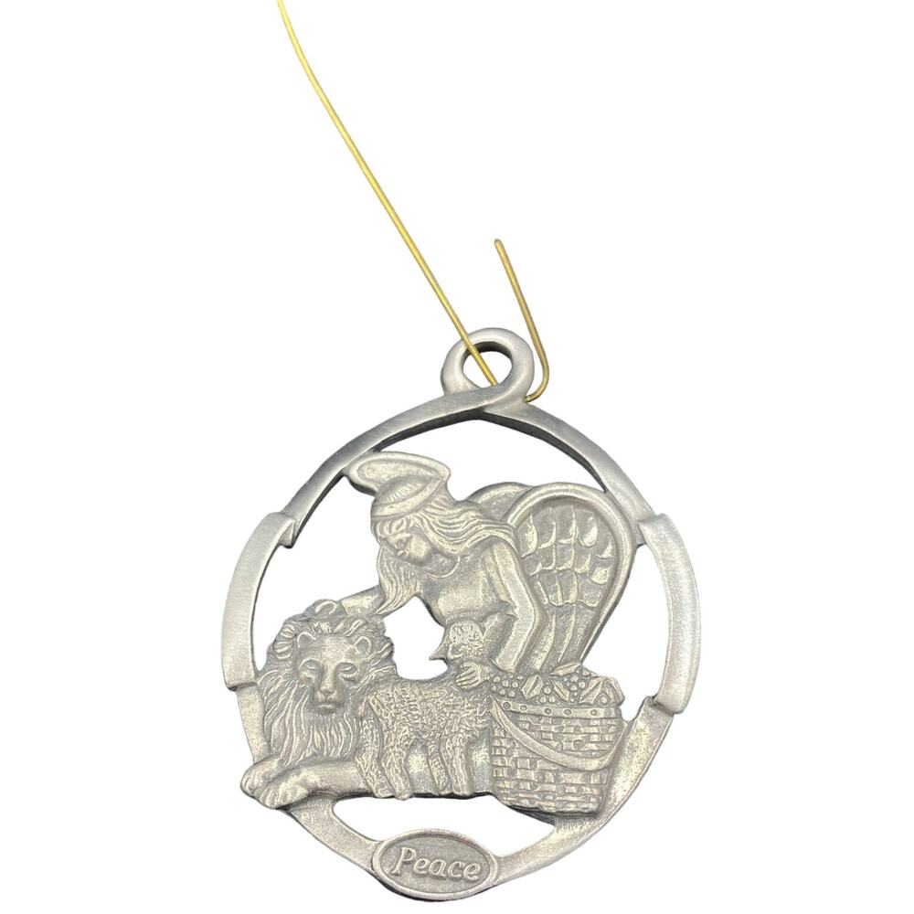 Vintage 1998 Longaberger Angel Ornament PEACE Lion & Lamb Pewter Christmas - Picture 1 of 4